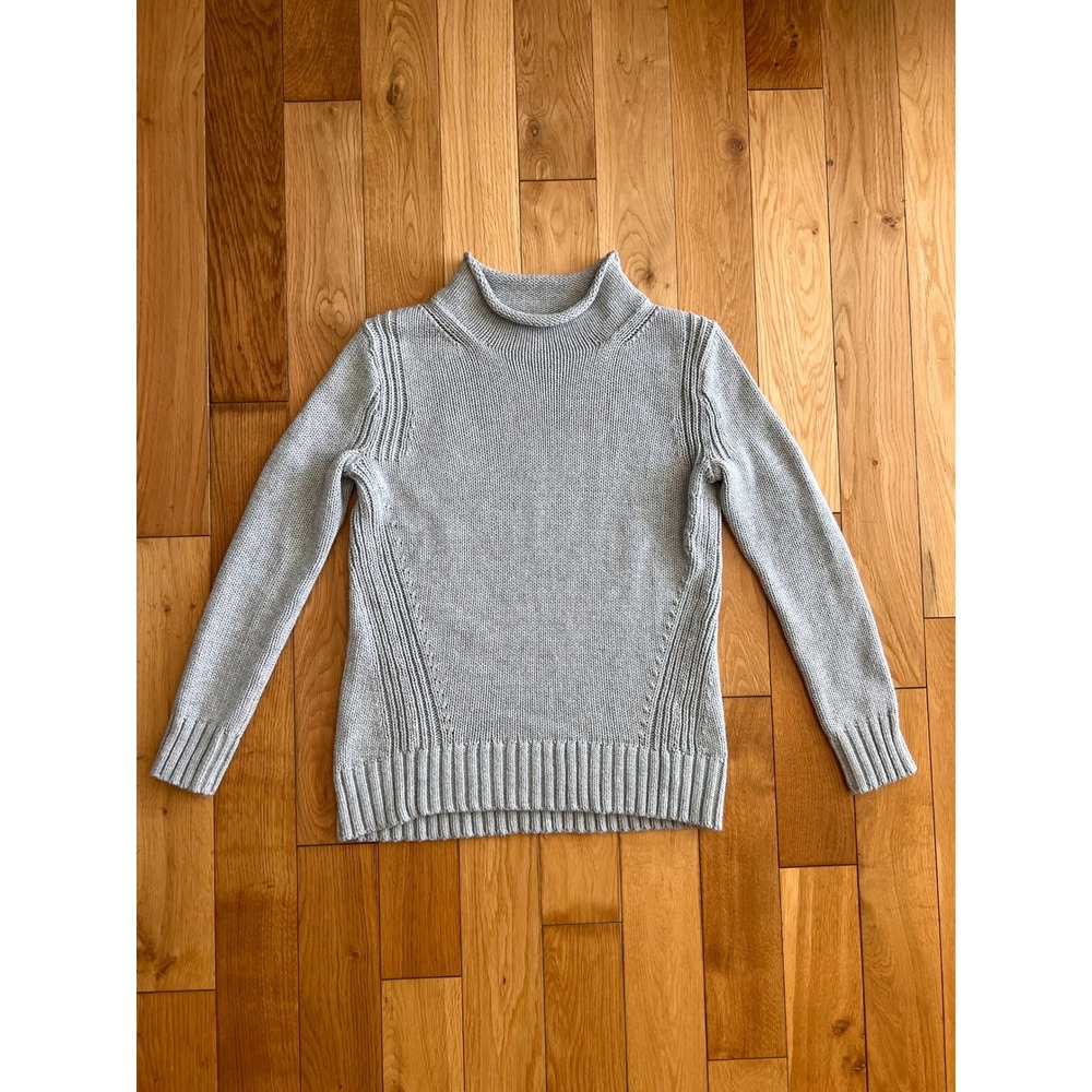 J. Crew Always Roll Neck Fisherman Knit Gray Sweater Pullover Cotton Womens XS